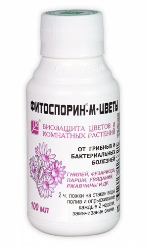ФИТОСПОРИН-М цветы 100 мл — От грибных и бактериальных болезней: гнилей, фузариоза, парши, увядания, ржавчины и др.